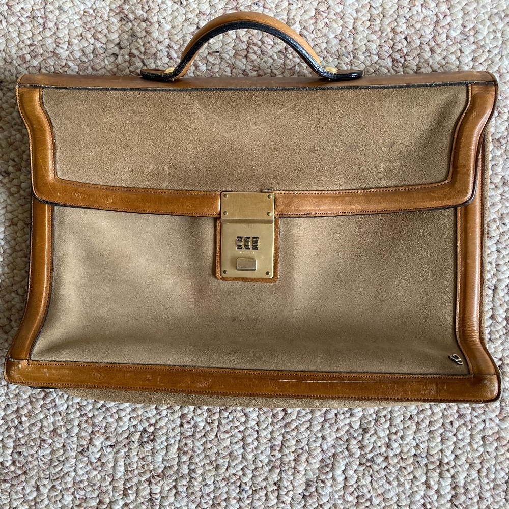 Locking Spanish suede and leather briefcase